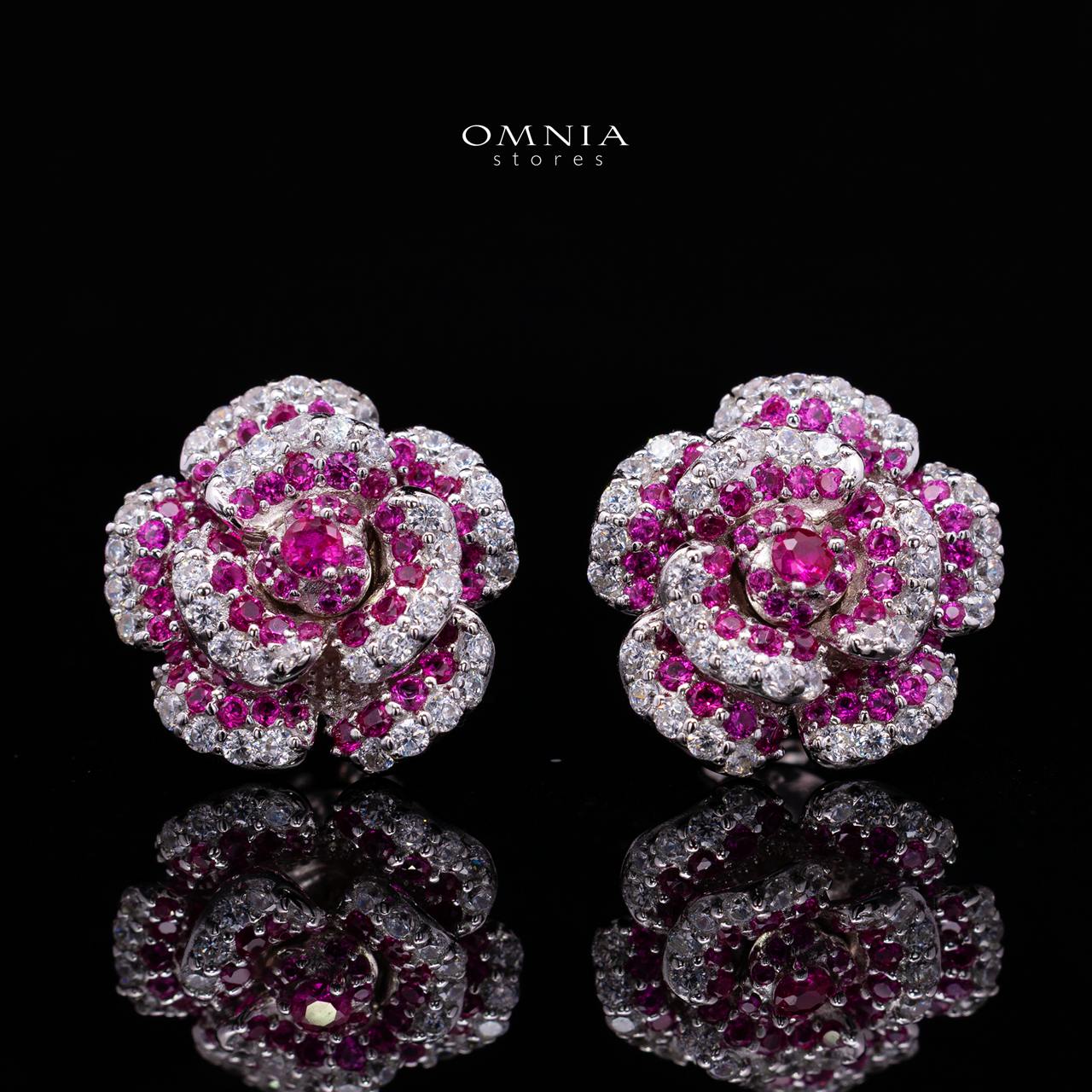 Safiyah Purple Rose Stud Earrings 925 Sterling Silver | Premium Brilliant-Cut Simulated Diamonds