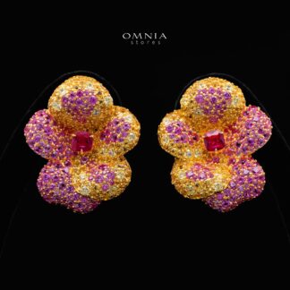 Atiya Multicolor Floral Clip Earrings 925 Sterling Silver | Premium Multi-Tone Simulated Diamonds