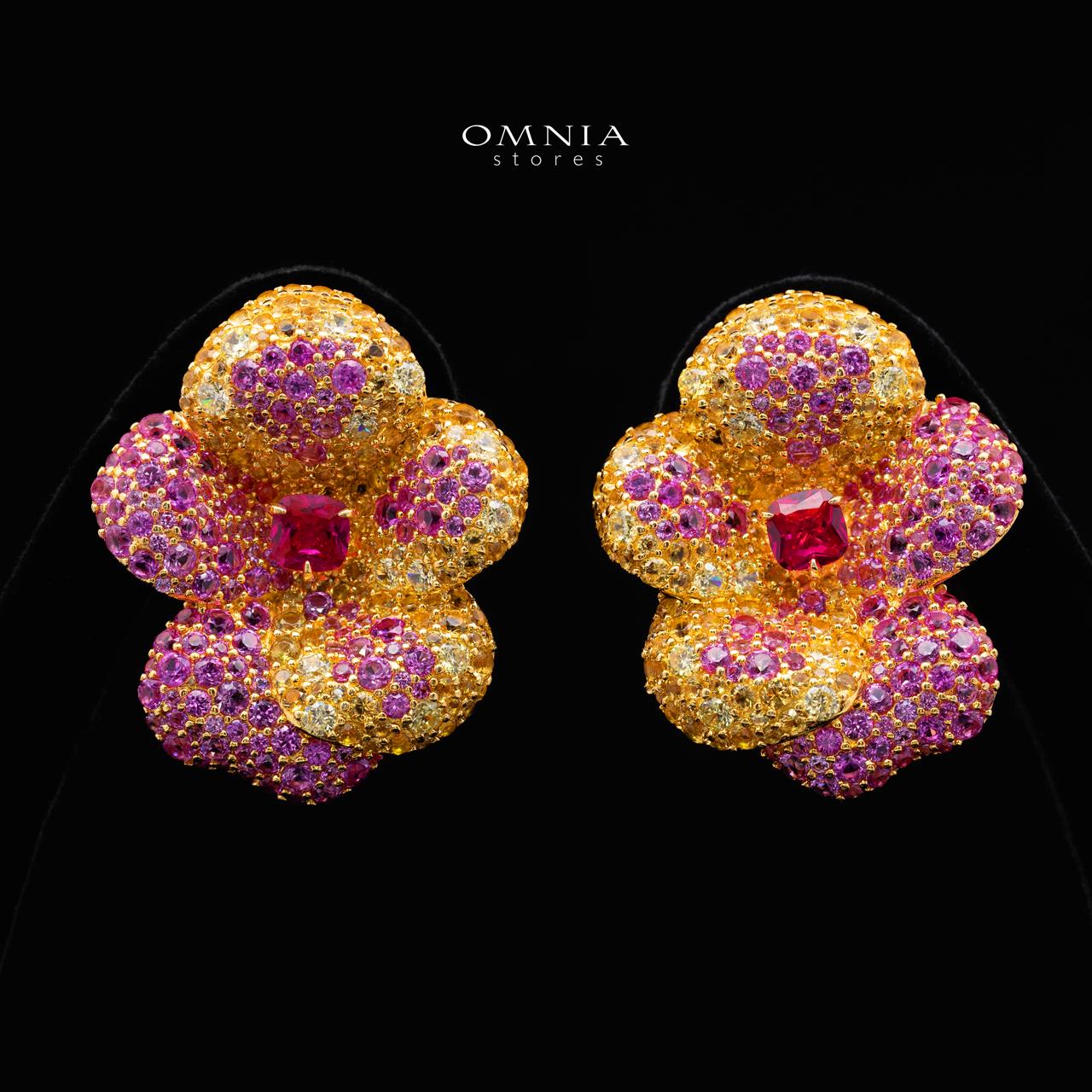 Atiya Multicolor Floral Clip Earrings 925 Sterling Silver | Premium Multi-Tone Simulated Diamonds