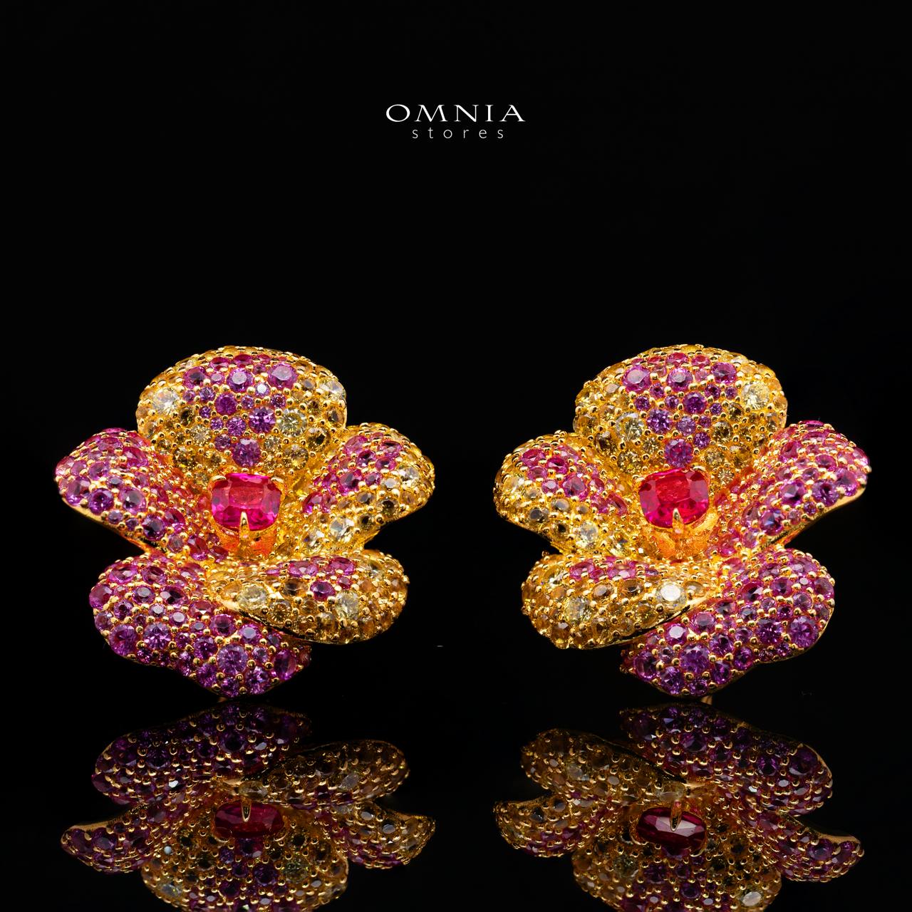 Atiya Multicolor Floral Clip Earrings 925 Sterling Silver | Premium Multi-Tone Simulated Diamonds - Image 2