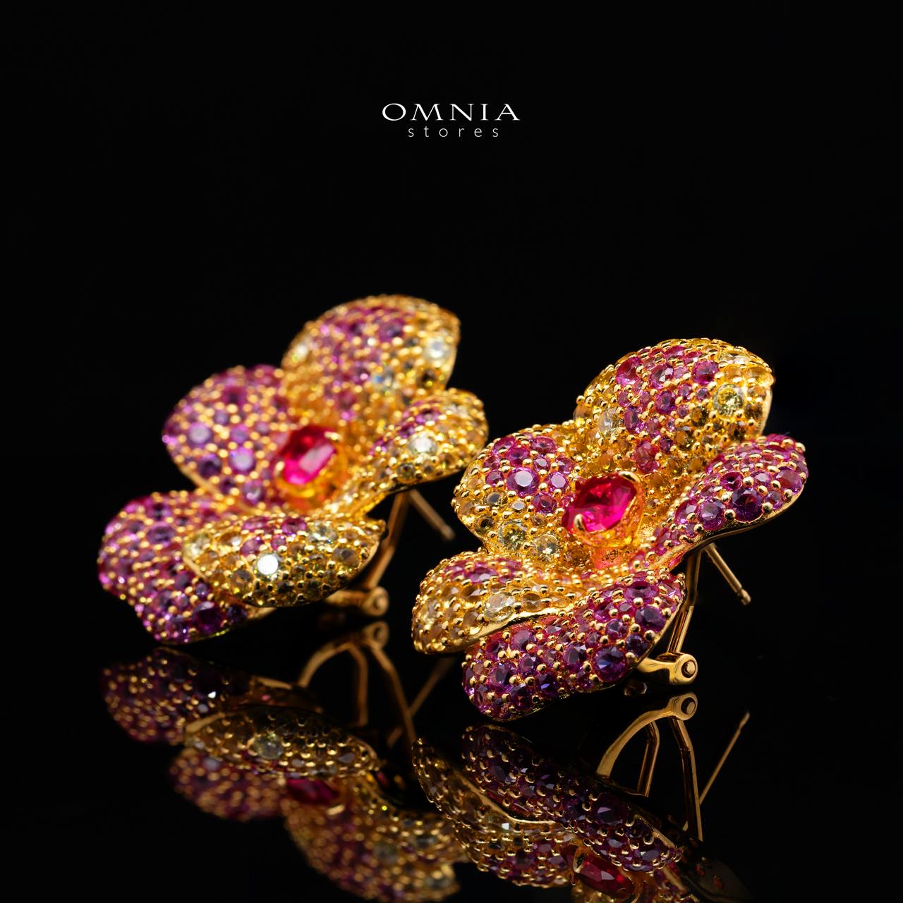 Atiya Multicolor Floral Clip Earrings 925 Sterling Silver | Premium Multi-Tone Simulated Diamonds - Image 3