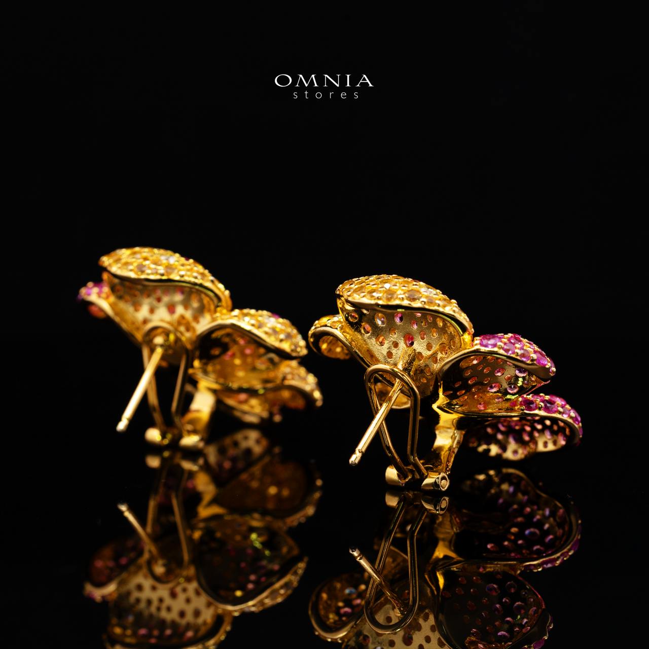 Atiya Multicolor Floral Clip Earrings 925 Sterling Silver | Premium Multi-Tone Simulated Diamonds - Image 4