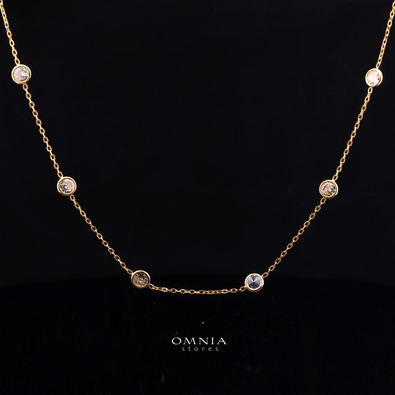 Celestara Gold-Plated Long Chain Necklace with Premium Simulated Diamonds in 925 Sterling Silver
