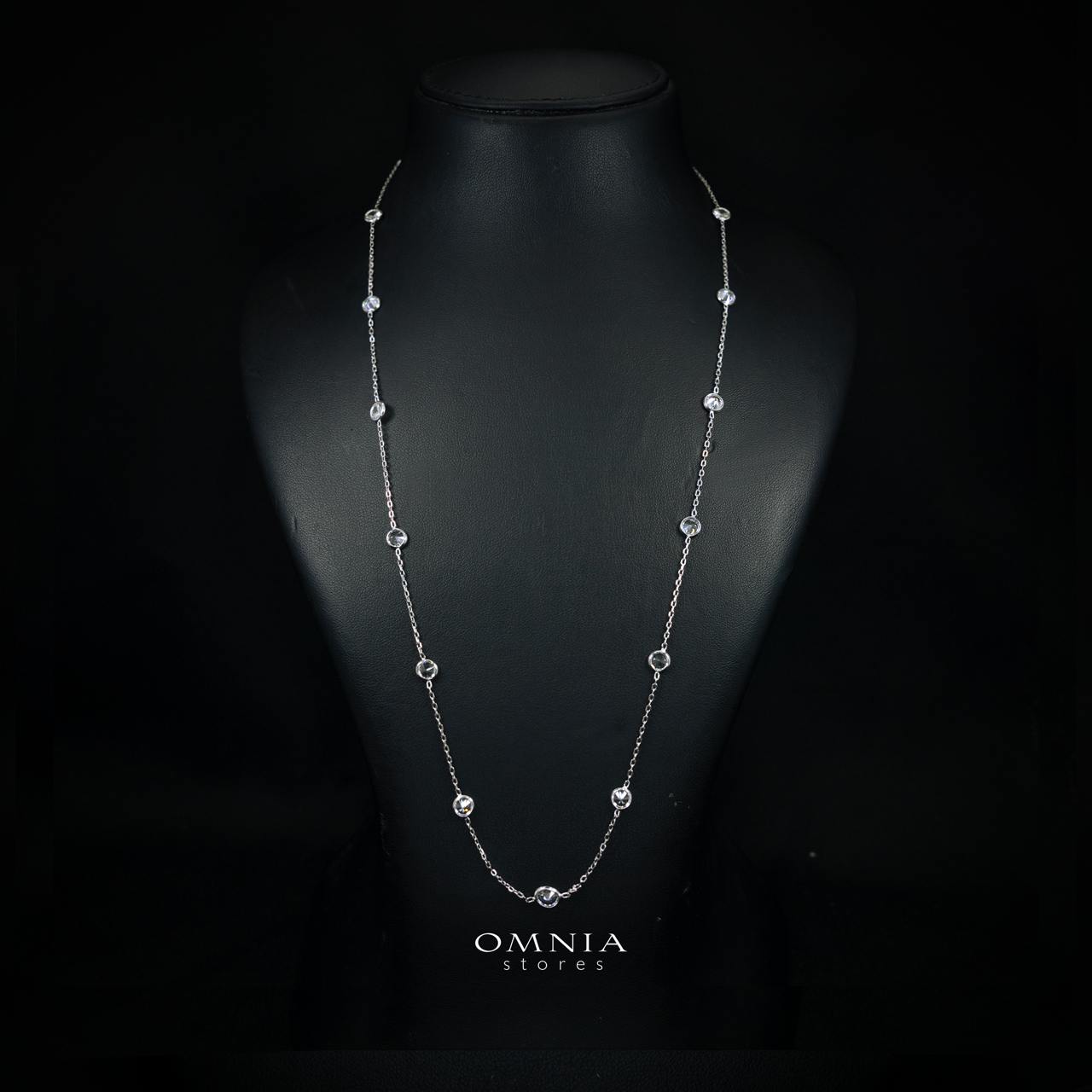 Celestara White Long Chain Necklace with Premium Simulated Diamonds in 925 Sterling Silver - Image 2