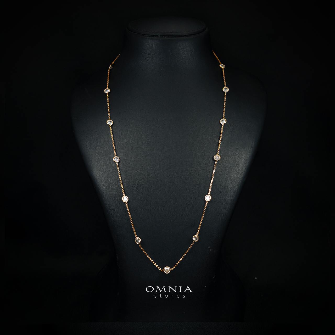 Celestara Rose Gold Long Chain Necklace with Premium Simulated Diamonds in 925 Sterling Silver - Image 2