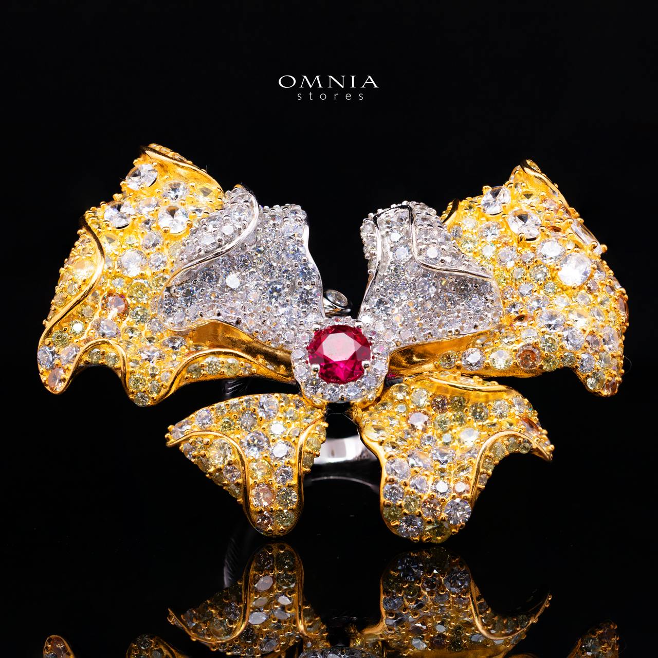 Aria Ruby Red Ring with Premium Simulated Diamond in 925 Silver
