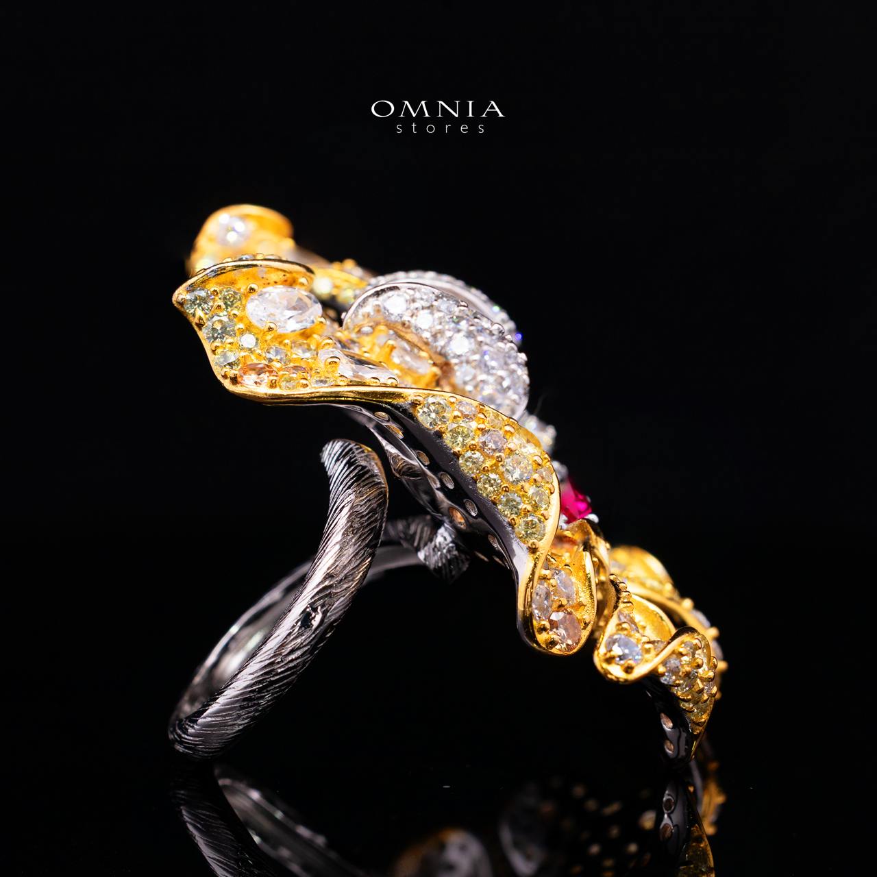 Aria Ruby Red Ring with Premium Simulated Diamond in 925 Silver - Image 3