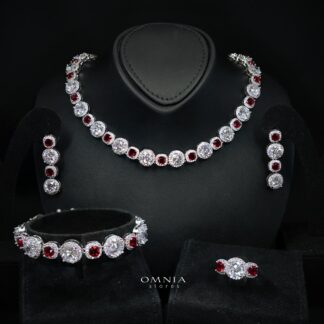 Lilian Red Bridal Full Set in High Quality Simulated Diamonds Rhodium Plated