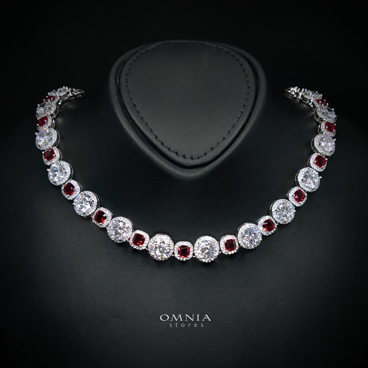 Lilian Red Bridal Full Set in High Quality Simulated Diamonds Rhodium Plated - Image 2
