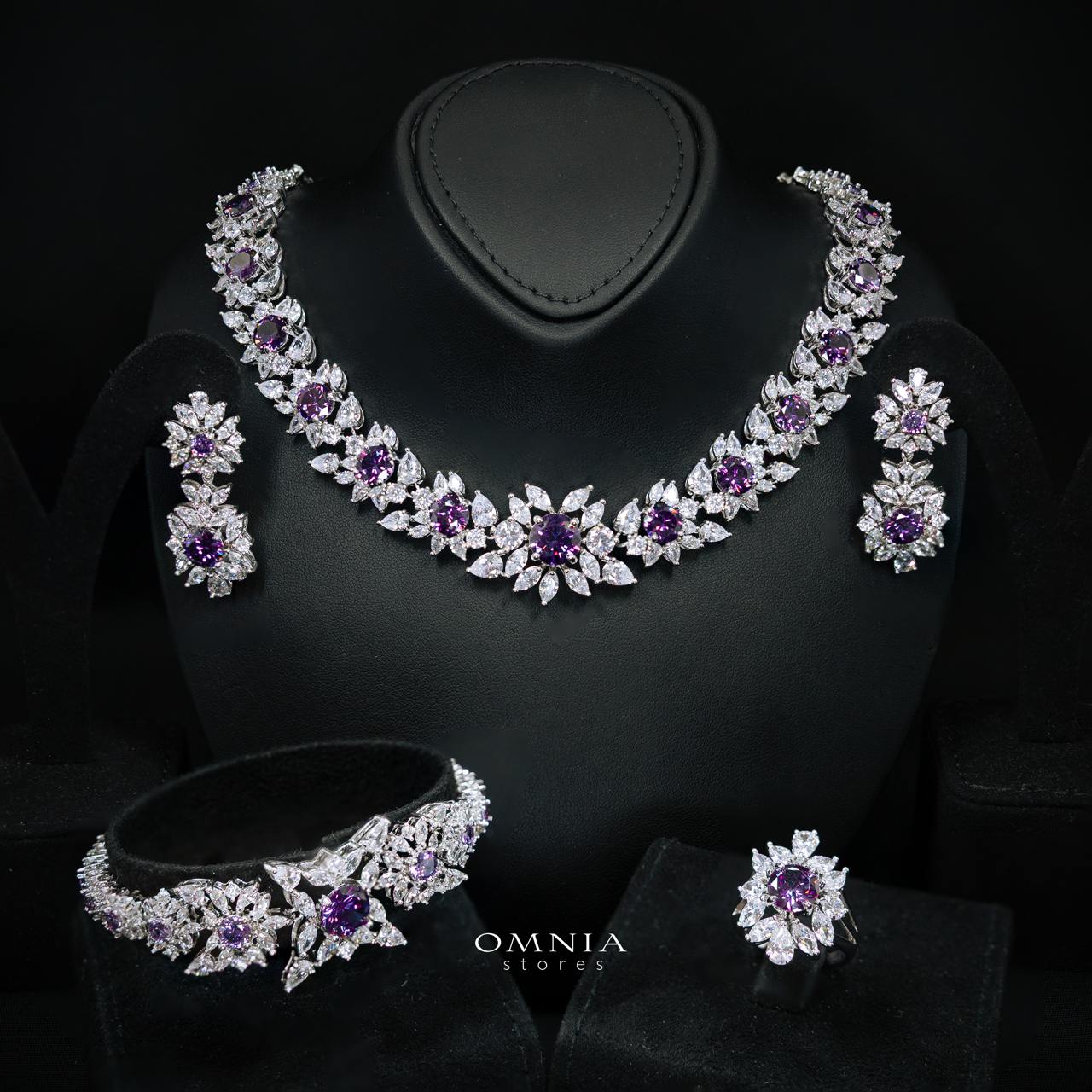 Nareen Purple Luxury Bridal Full Set in High Quality Zircon Stone Rhodium Plated
