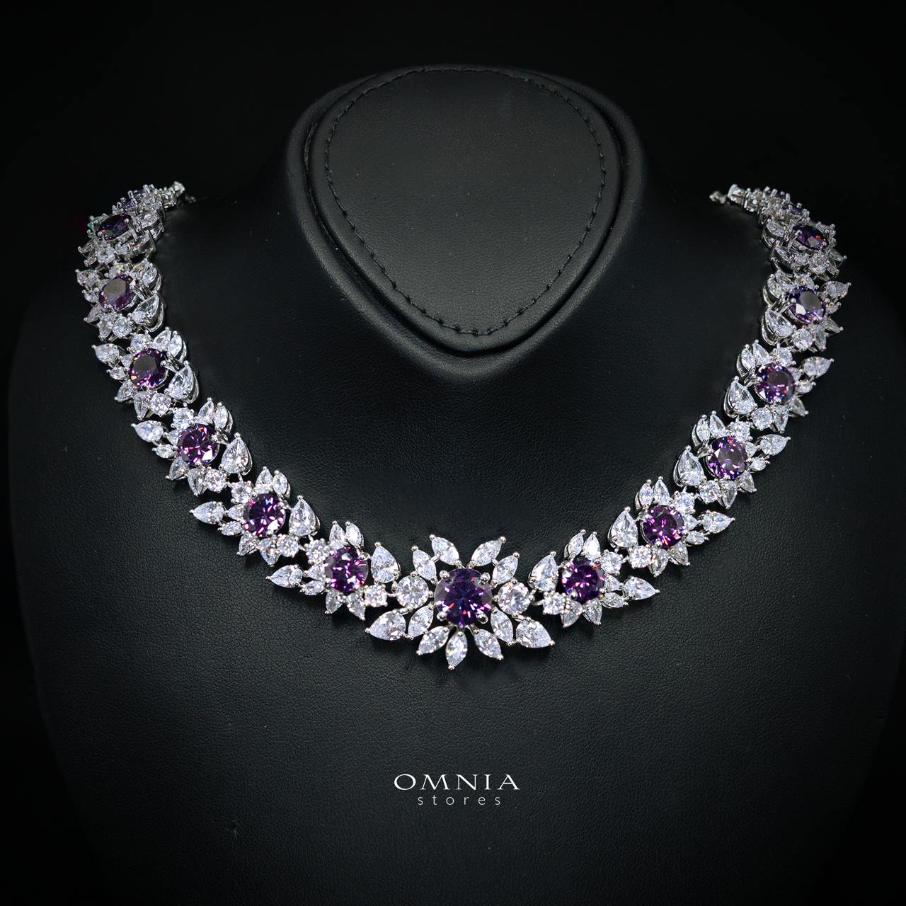 Nareen Purple Luxury Bridal Full Set in High Quality Zircon Stone Rhodium Plated - Image 2