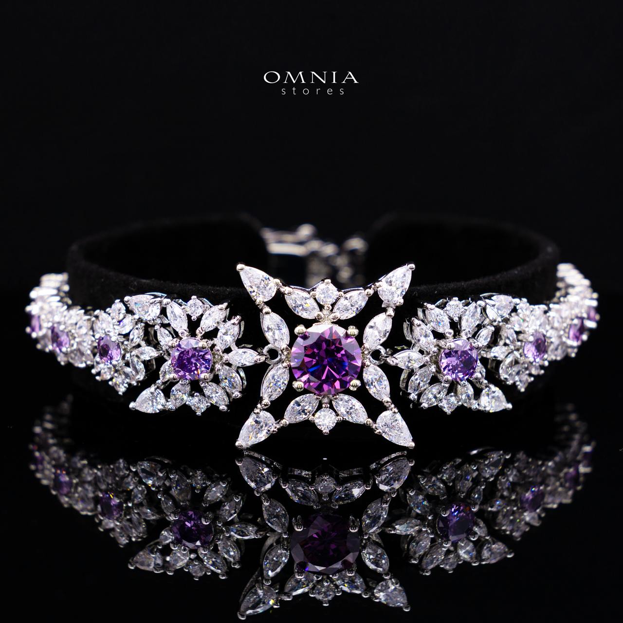 Nareen Purple Luxury Bridal Full Set in High Quality Zircon Stone Rhodium Plated - Image 3