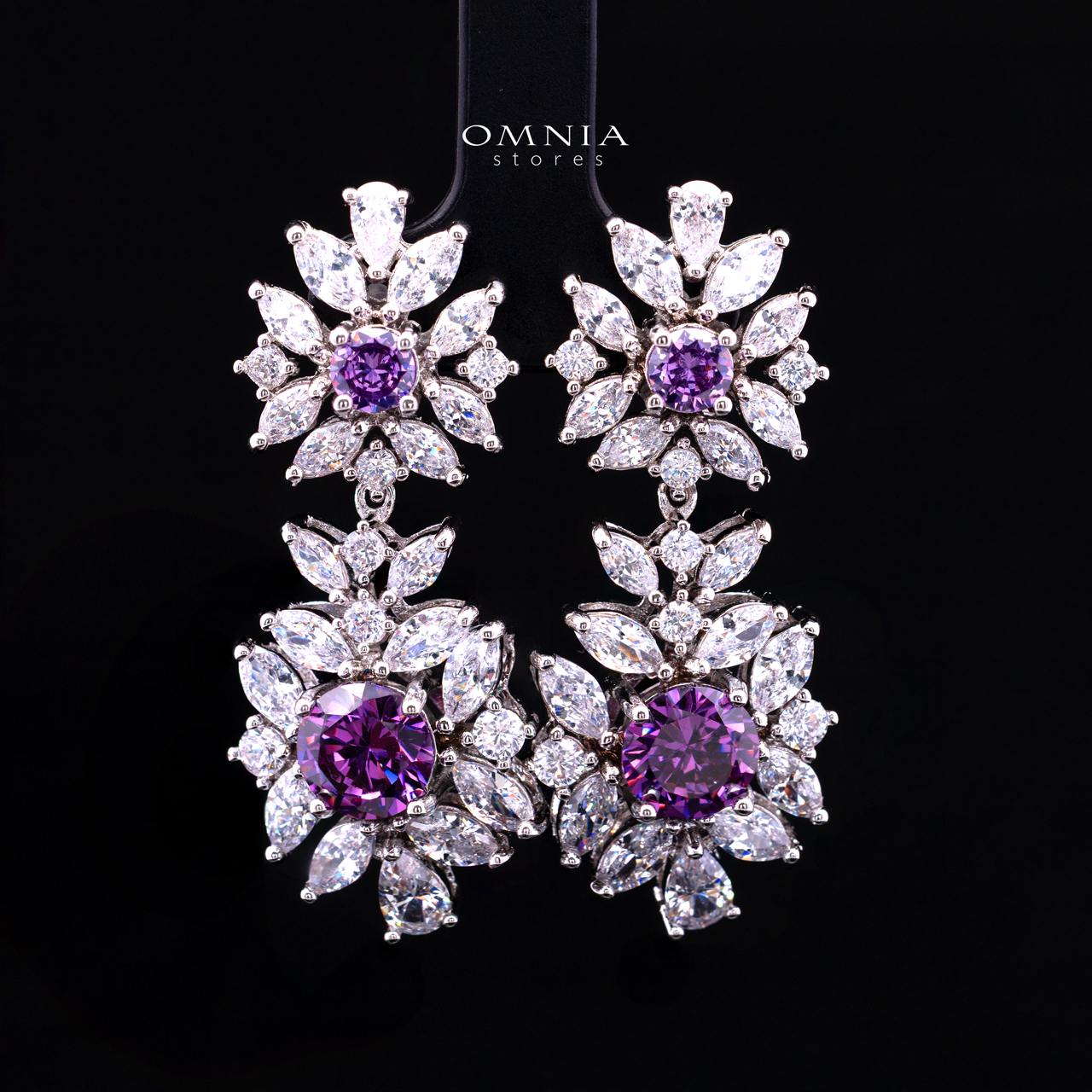 Nareen Purple Luxury Bridal Full Set in High Quality Zircon Stone Rhodium Plated - Image 4