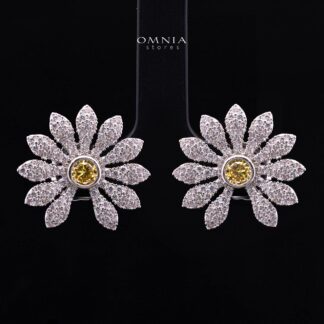 Mahira Floral Stud Earrings with Premium Simulated Diamonds in 925 Sterling Silver
