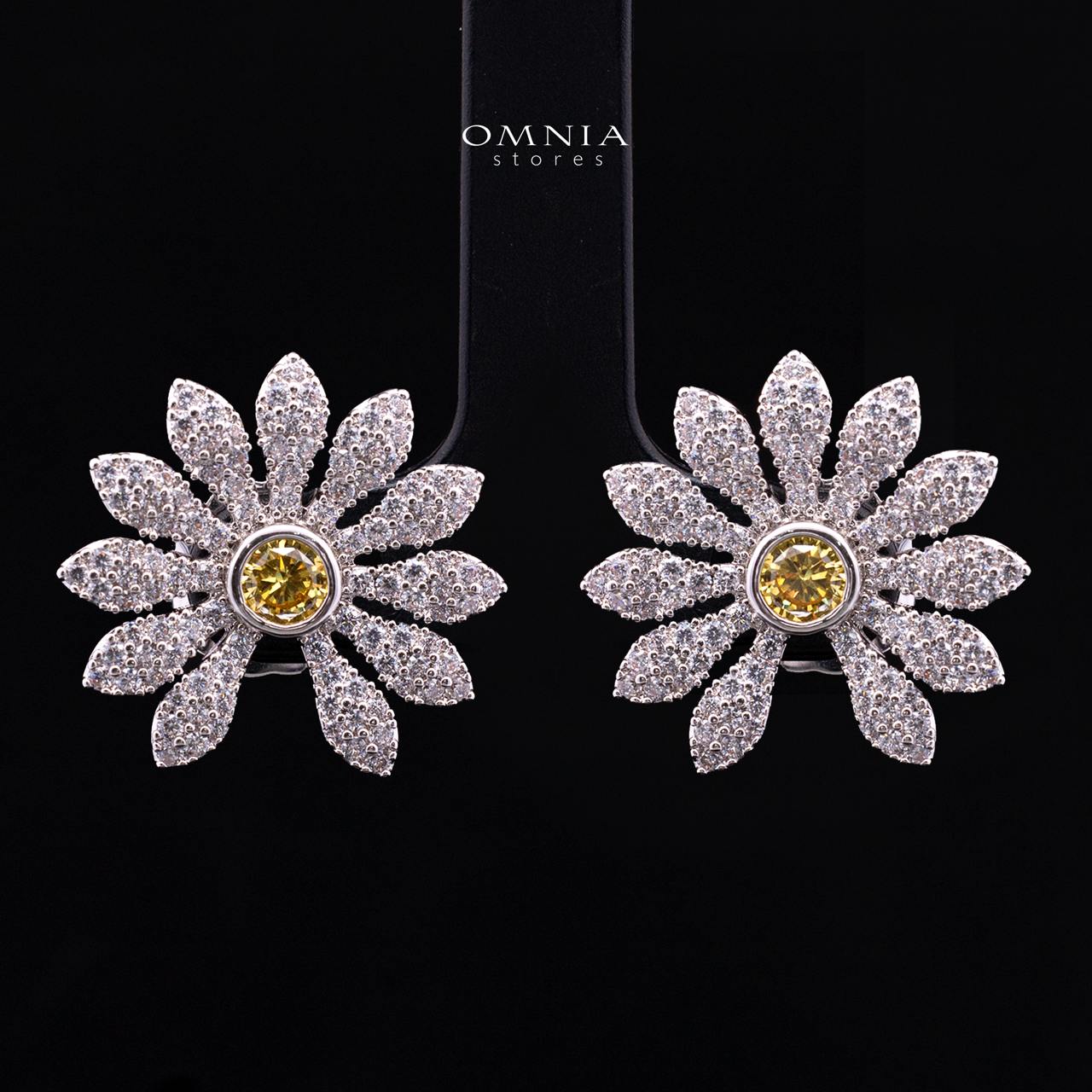 Mahira Floral Stud Earrings with Premium Simulated Diamonds in 925 Sterling Silver