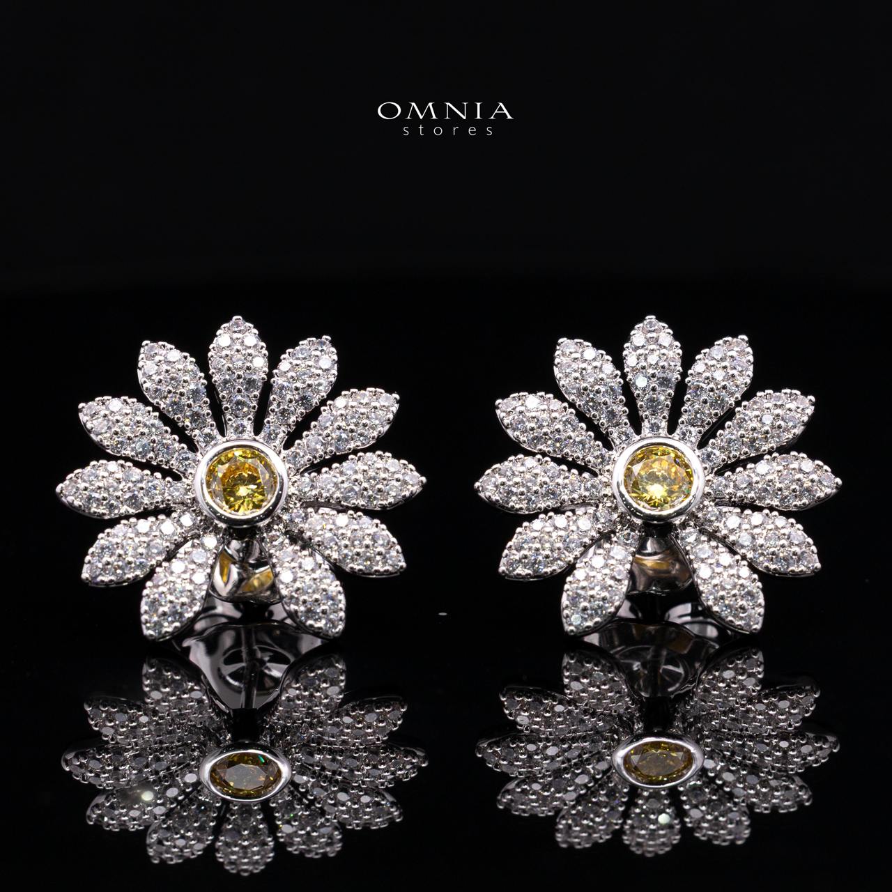 Mahira Floral Stud Earrings with Premium Simulated Diamonds in 925 Sterling Silver - Image 2