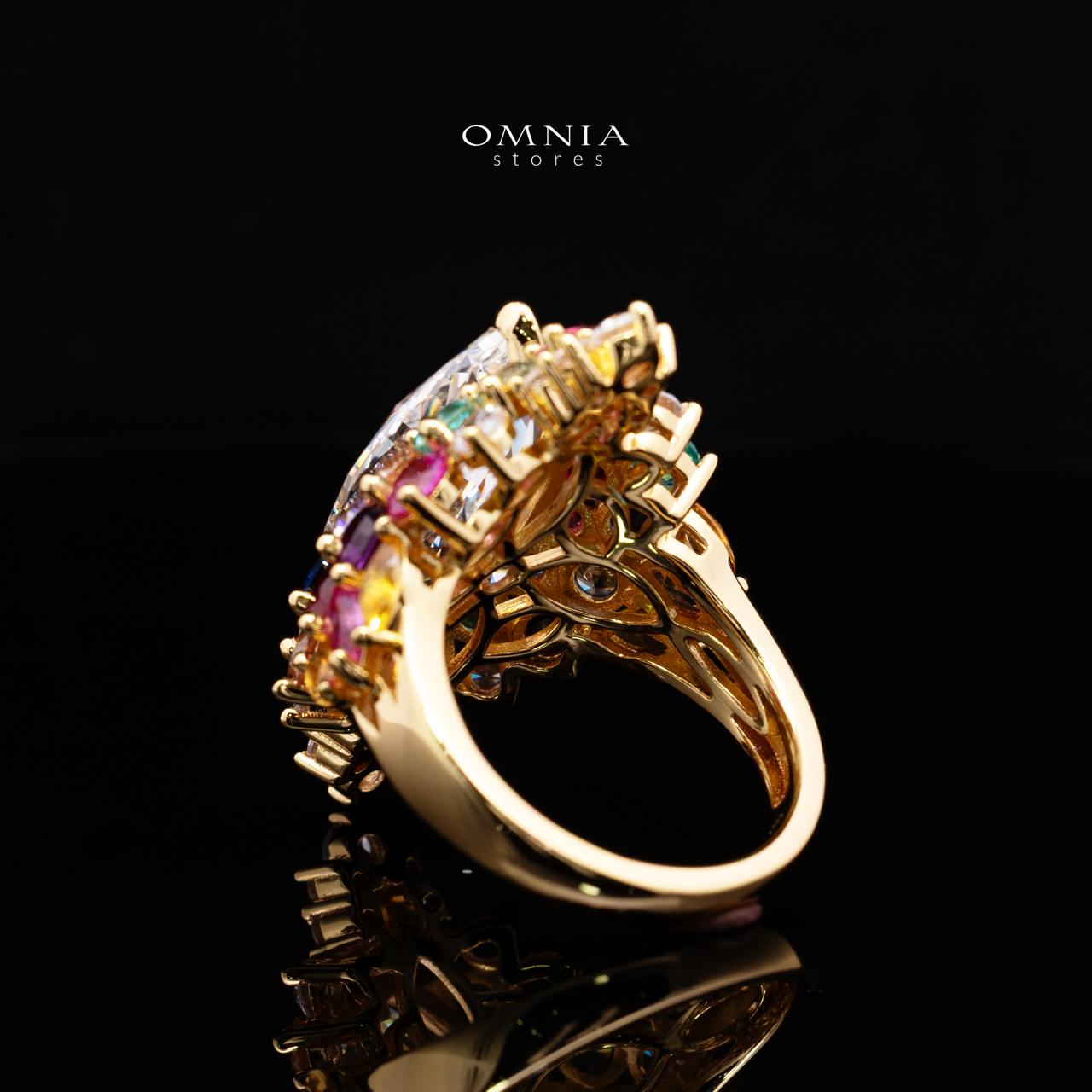 Azelene Royal Marquise Cut Ring with Simulated Diamonds, Multi-Color Crystals, and Certificate in 925 Sterling Silver - Image 4