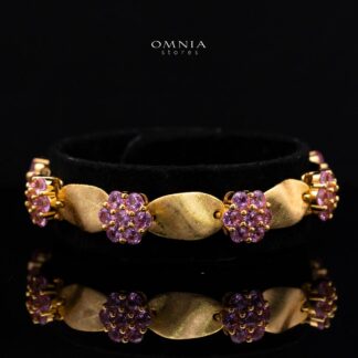 Mireyah Pink Floral Cluster Gold-Plated Bracelet with Premium Simulated Diamonds and Certificate in 925 Sterling Silver