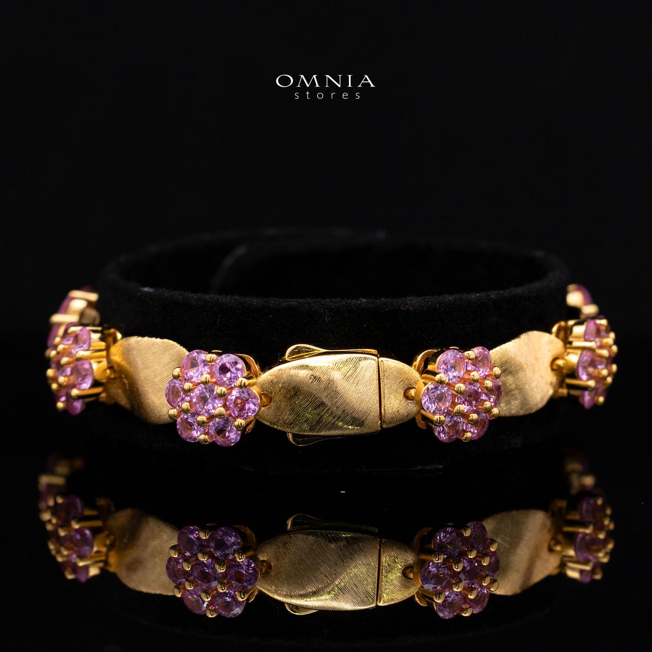 Mireyah Pink Floral Cluster Gold-Plated Bracelet with Premium Simulated Diamonds and Certificate in 925 Sterling Silver - Image 2