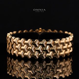 Sorelle Chevron Gold-Plated Bracelet with Premium Simulated Diamonds in 925 Sterling Silver