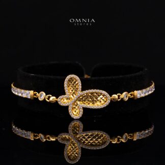Azaria Butterfly Halo Gold-Plated Bracelet with Premium Simulated Diamonds and Certificate in 925 Sterling Silver