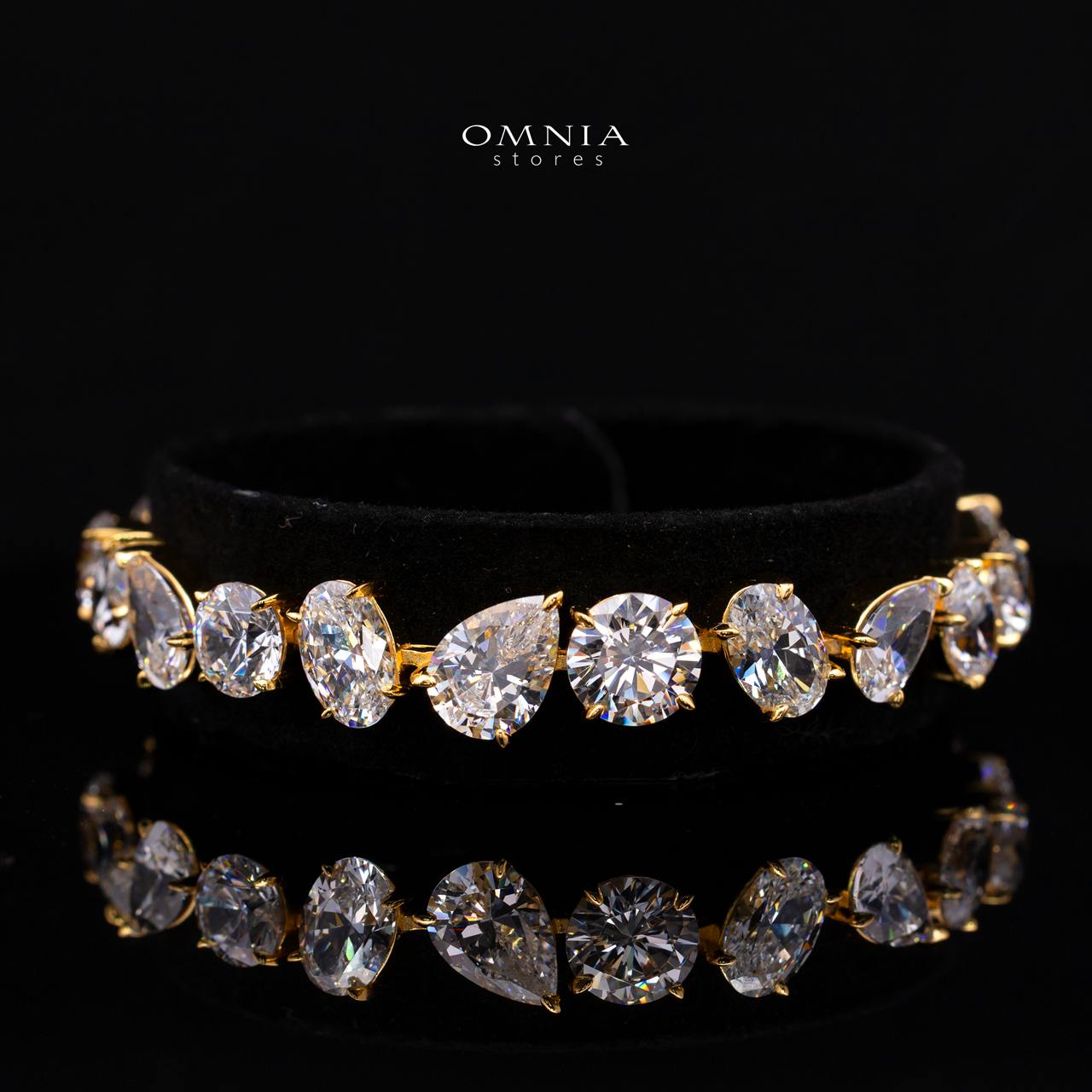 Mirelith Mixed Fancy Cut Bracelet Gold Plated with Premium Simulated Diamonds and Certificate in 925 Sterling Silver