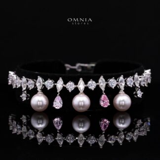 Eleniya Pearl and Pink Diamond Bracelet with Premium Simulated Diamonds and Certificate in 925 Sterling Silver