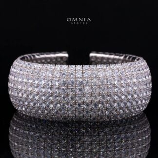 Maelynn Wide Bangle with Premium Simulated Diamonds and Certificate in 925 Sterling Silver