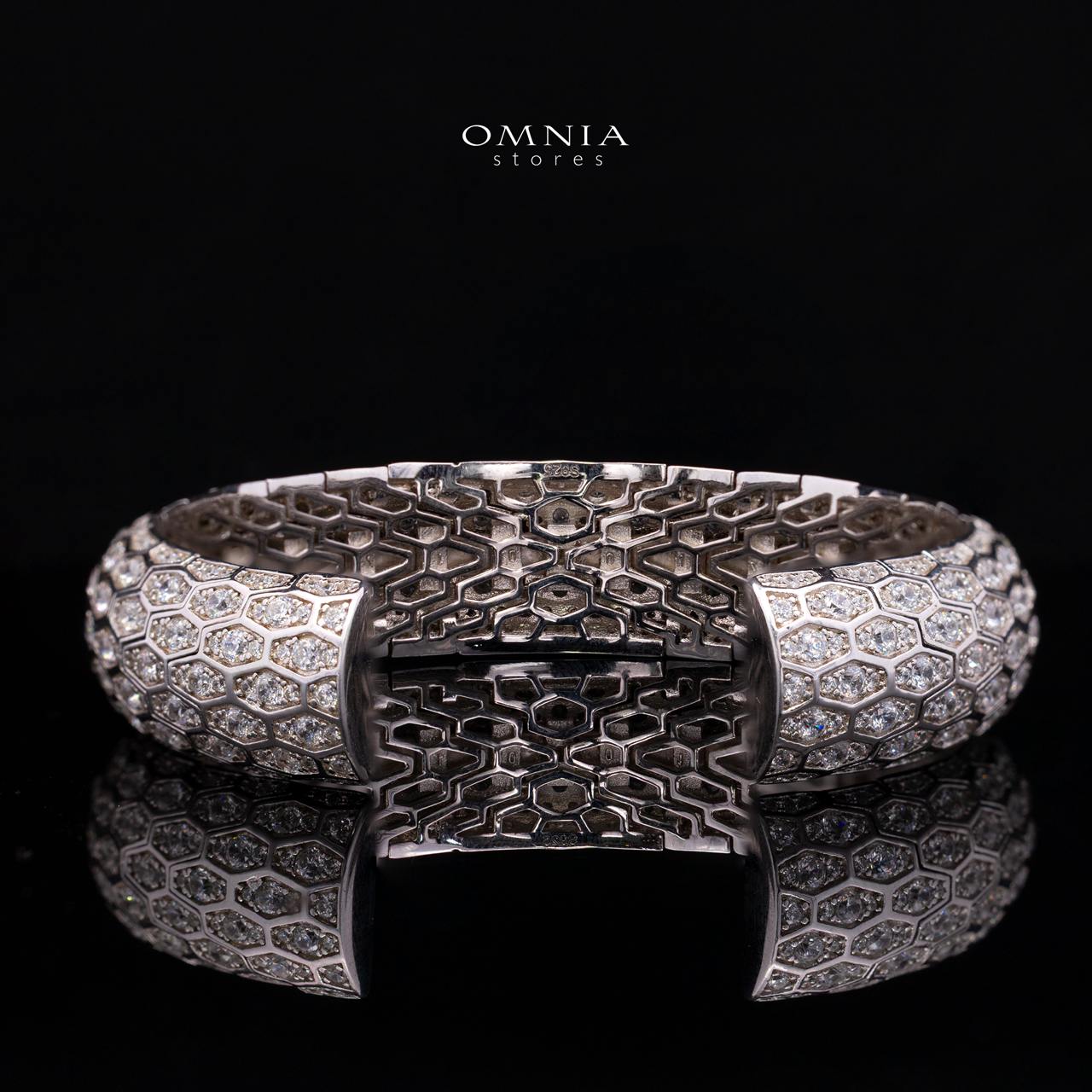 Novalie Honeycomb Geometric Bangle with Premium Simulated Diamonds and Certificate in 925 Sterling Silver - Image 2