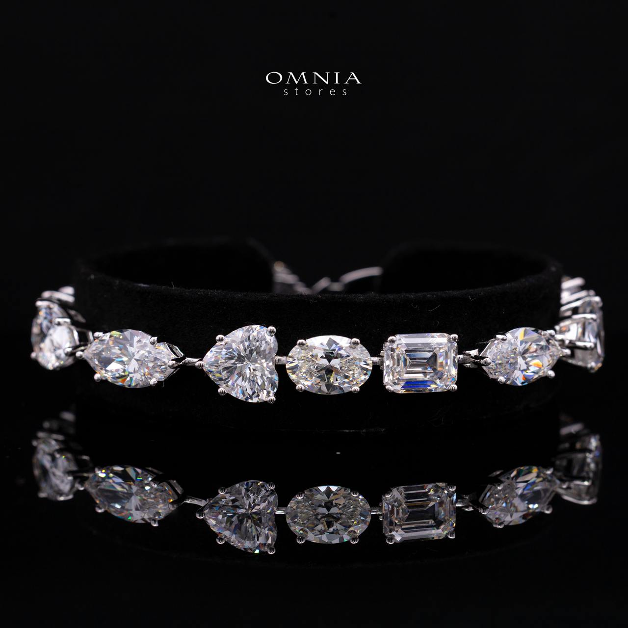 Elaria Multi-Shape Charm Eternity Bracelet with Premium Simulated Diamonds and Certificate in 925 Sterling Silver