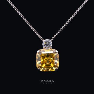Velaria Asscher-Cut Canary Yellow Pendant Necklace with Premium Simulated Diamonds and Certificate in 925 Sterling Silver