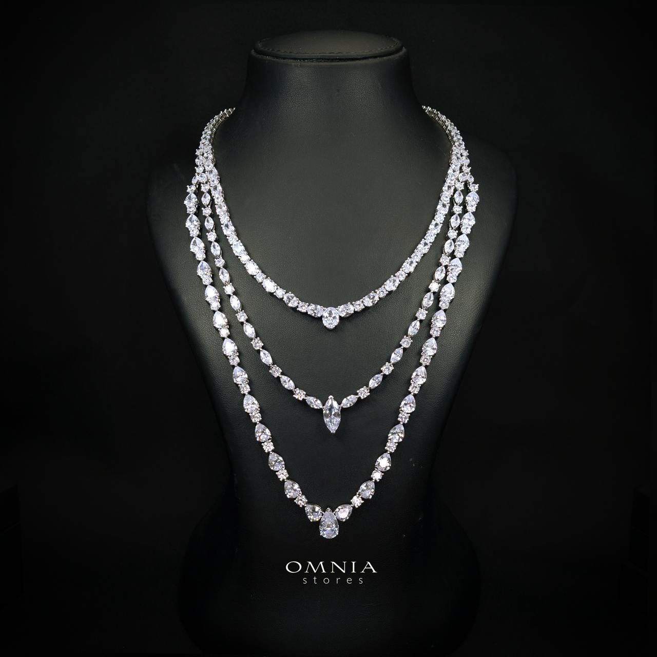 Evelisse White Luxury Full Set with Long Chain, High Quality Premium Simulated Diamond & Rhodium Plated Finish - Image 2