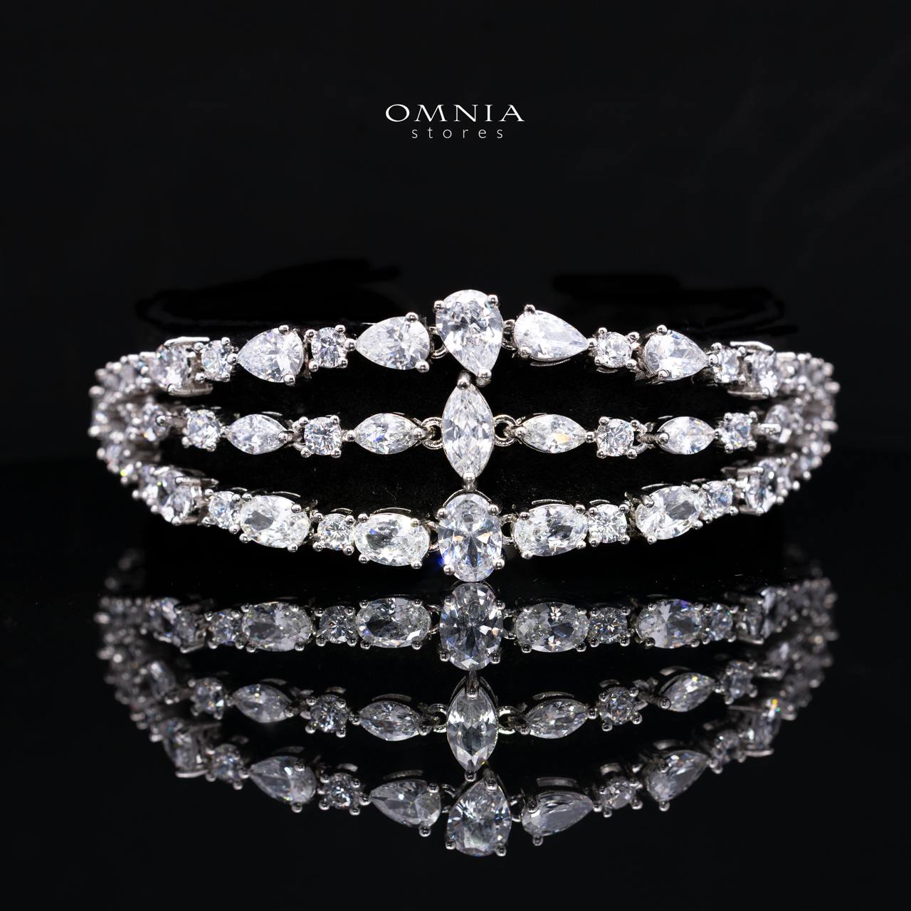 Evelisse White Luxury Full Set with Long Chain, High Quality Premium Simulated Diamond & Rhodium Plated Finish - Image 3
