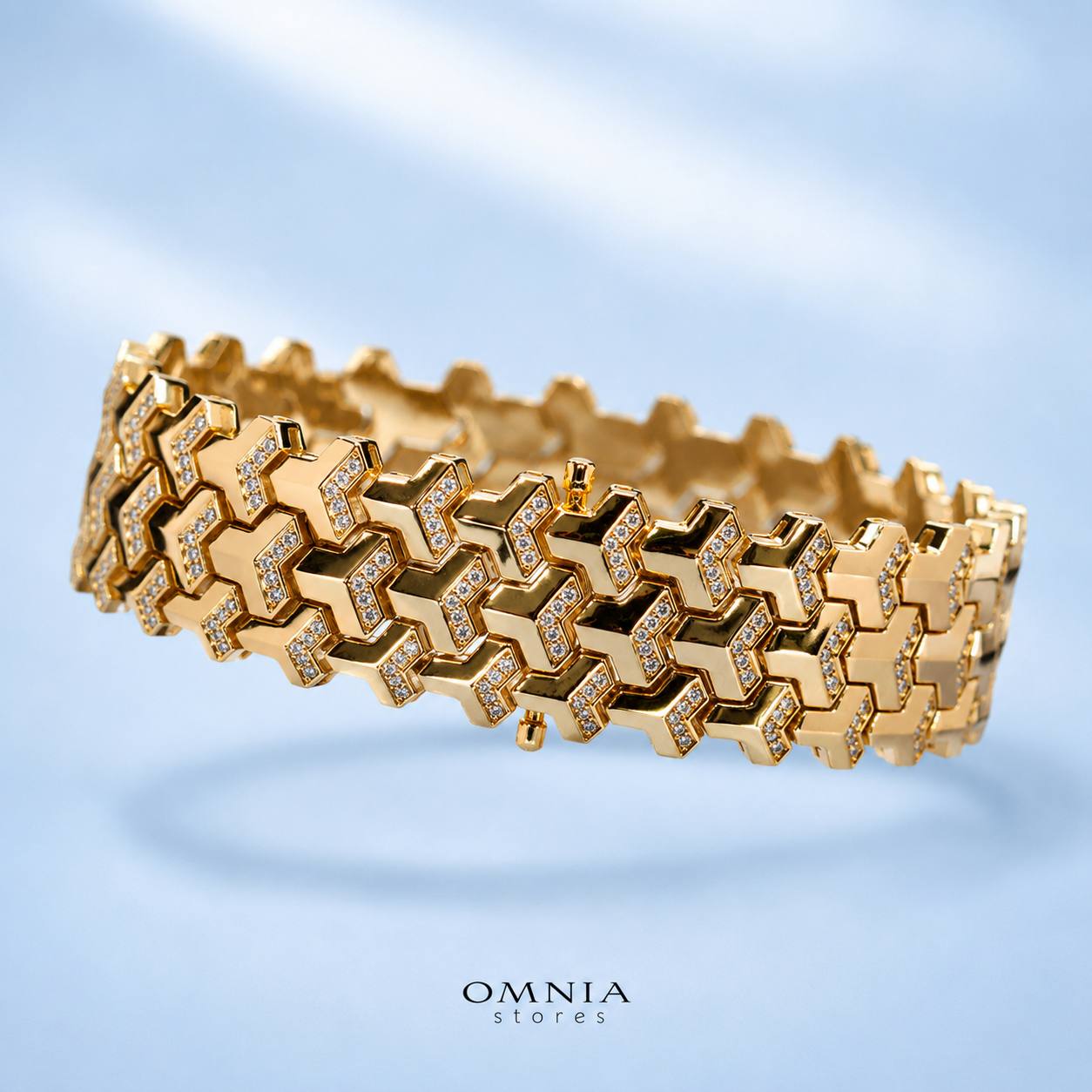 Sorelle Chevron Gold-Plated Bracelet with Premium Simulated Diamonds in 925 Sterling Silver - Image 3