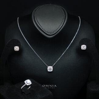 Trina White Moissanite Necklace, Earrings & Ring Set RD 6.5mm (1 Carat) in 925 Silver