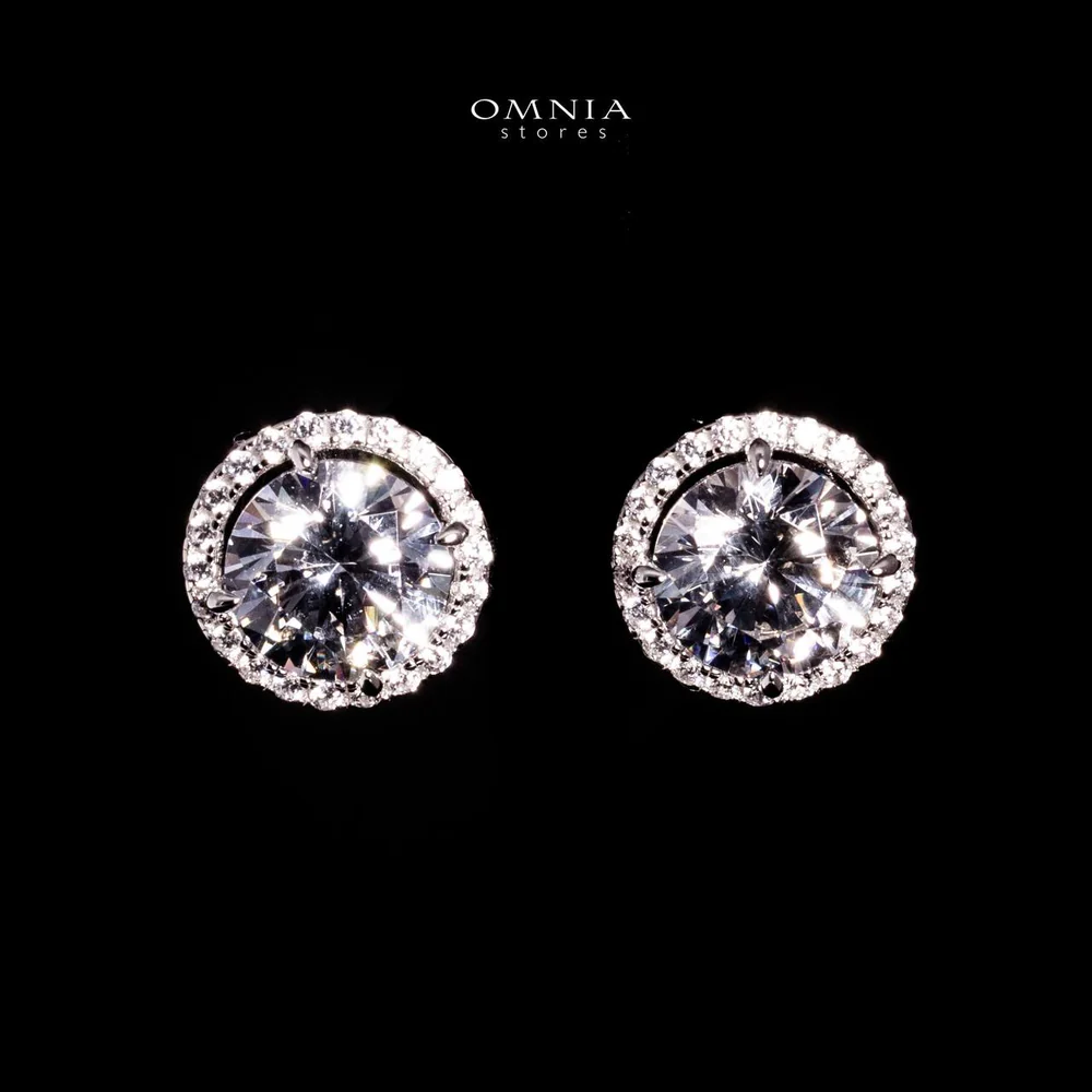 Omnia Reya White Round Earrings With High Quality Lab Crafted Stones In 925 Silver