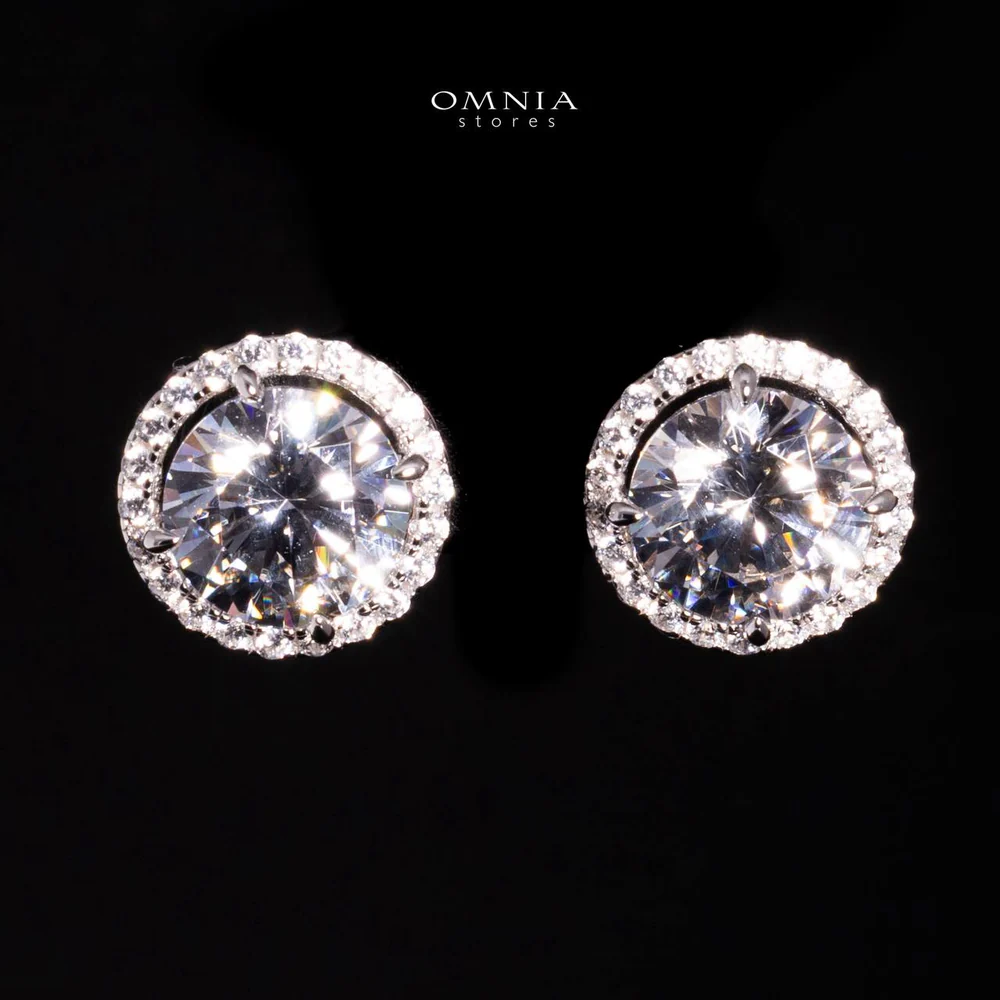 Omnia Reya White Round Earrings With High Quality Lab Crafted Stones In 925 Silver - Image 2