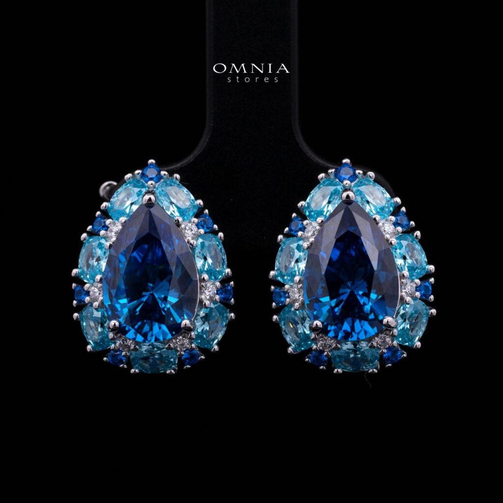 Sireesha Elegant Blue Cluster Clip-On Earrings in 925 Sterling Silver with Premium Simulated Diamond