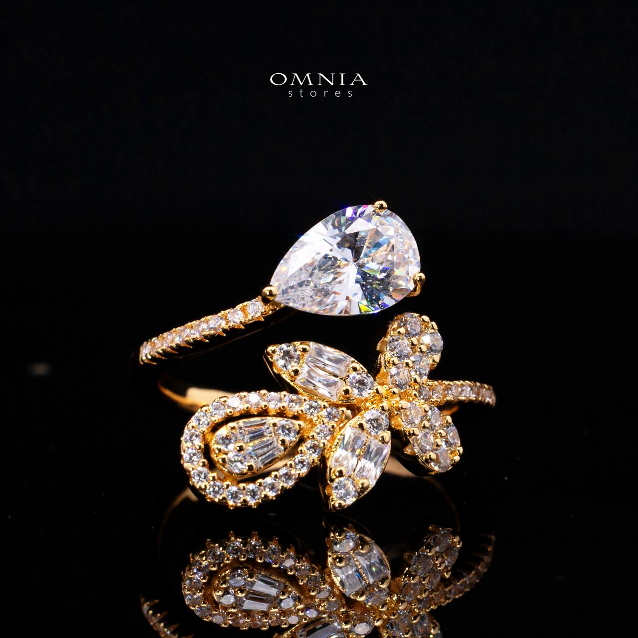 Omnia Yaza Bridal Gold Long chain Set High Quality Zircon Stone In Rhodium Plated (16cm only available in KSA) - Image 5