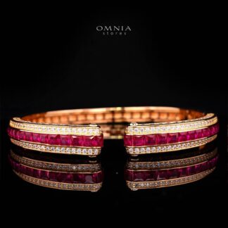 Isalyn Ruby Red Bangle with High-Quality Premium Simulated Diamonds in 925 Sterling Silver