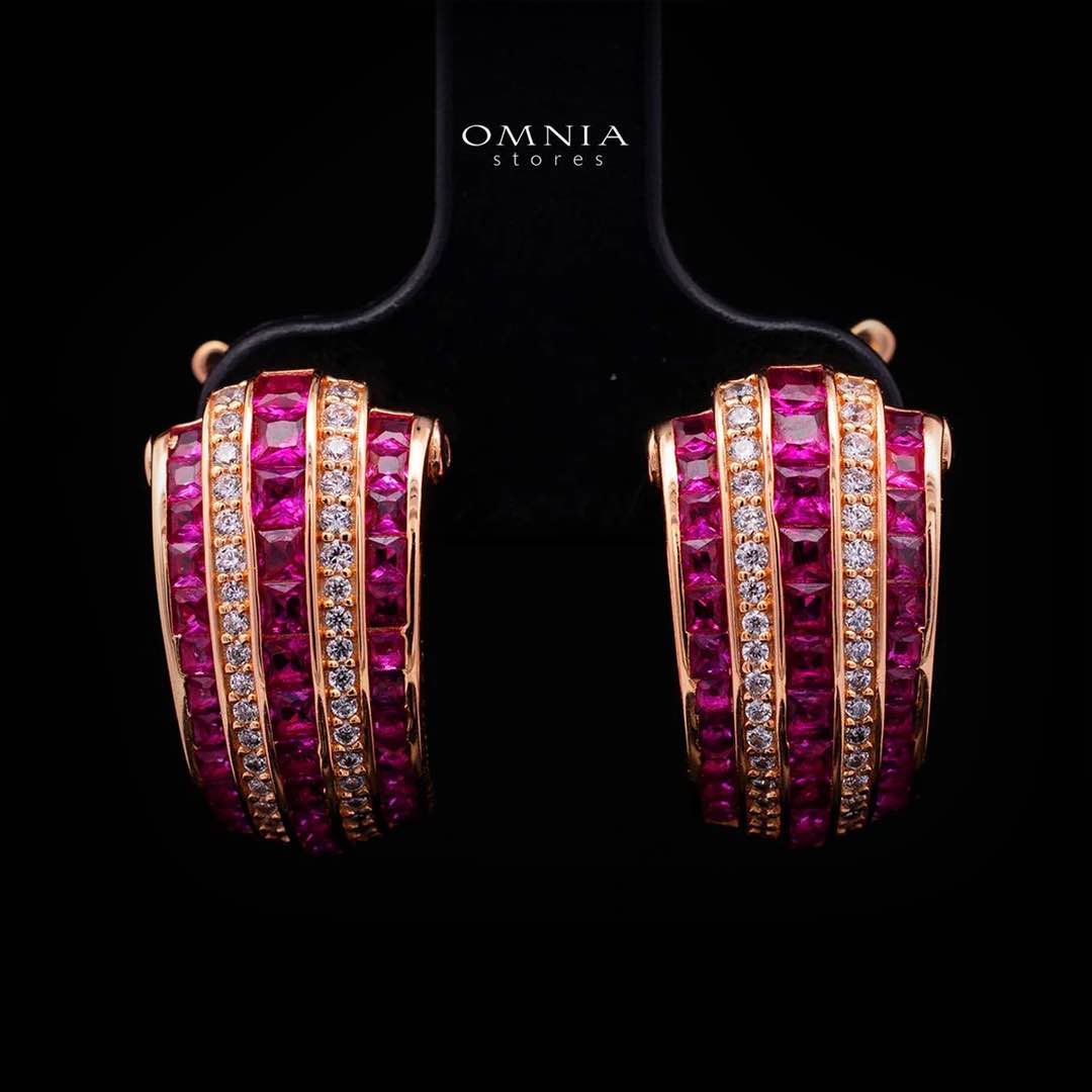 Isalyn Ruby Red Hoop Earrings with High Quality Premium Simulated Diamonds in 925 Silver
