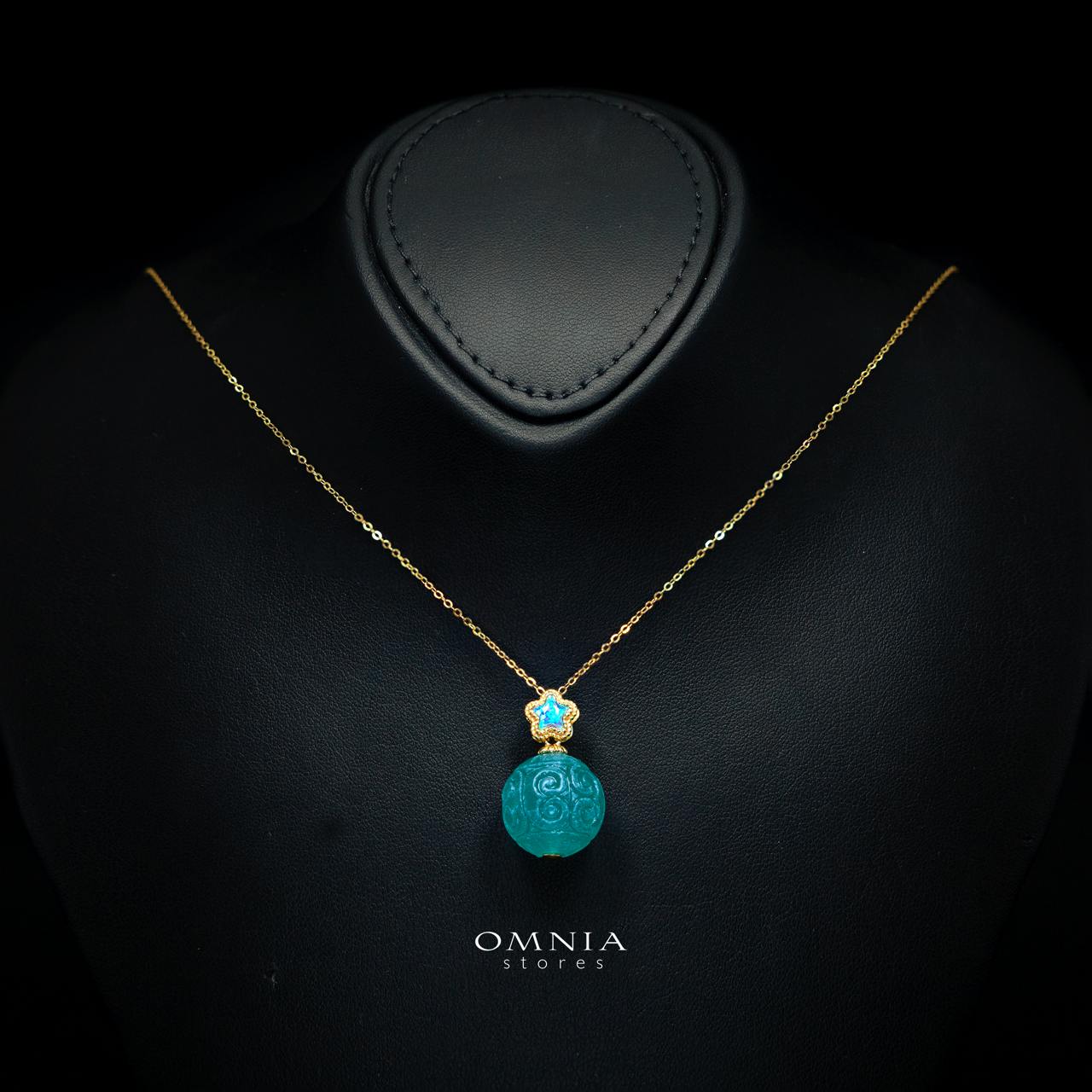 Marceline Carved Turquoise Orb Gold-Plated Pendant Necklace in 925 Sterling Silver - Image 2