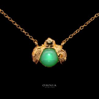 Estrella Green Jade Bee Pendant Necklace, 18K Gold-Plated in 925 Sterling Silver