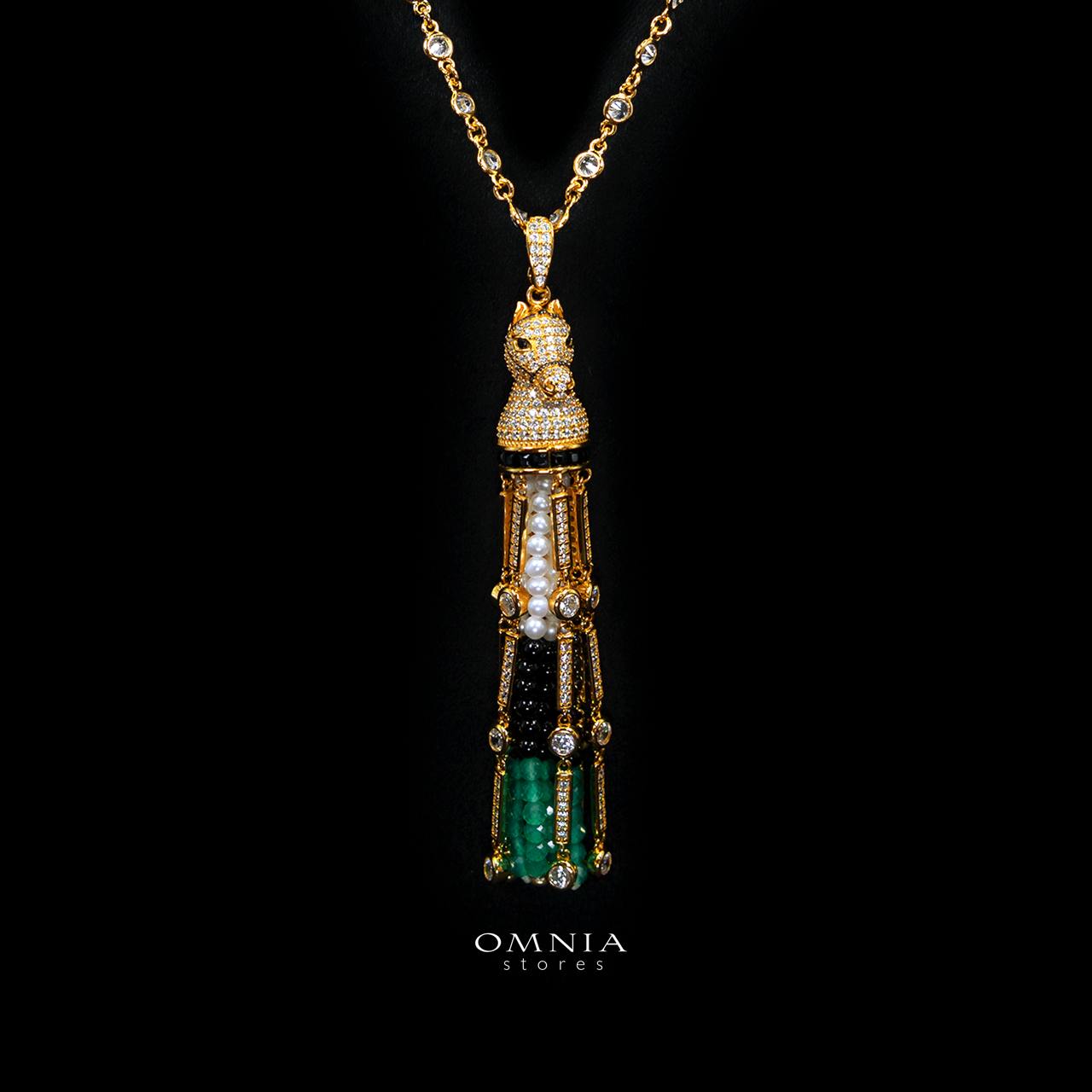Omnia Vania Multi-Color Gold-Plated Horse Design Long Chain Necklace & Drop Earrings Set in 925 Silver with High-Quality Simulated Diamonds - Image 2