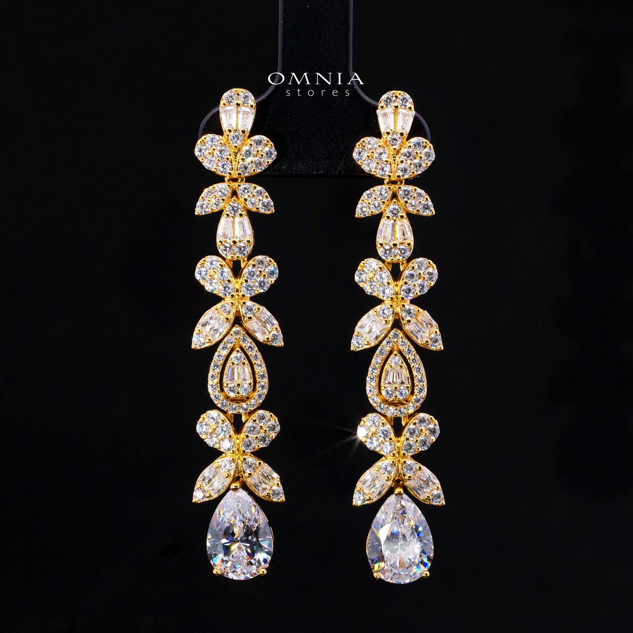 Omnia Yaza Bridal Gold Long chain Set High Quality Zircon Stone In Rhodium Plated (16cm only available in KSA) - Image 4