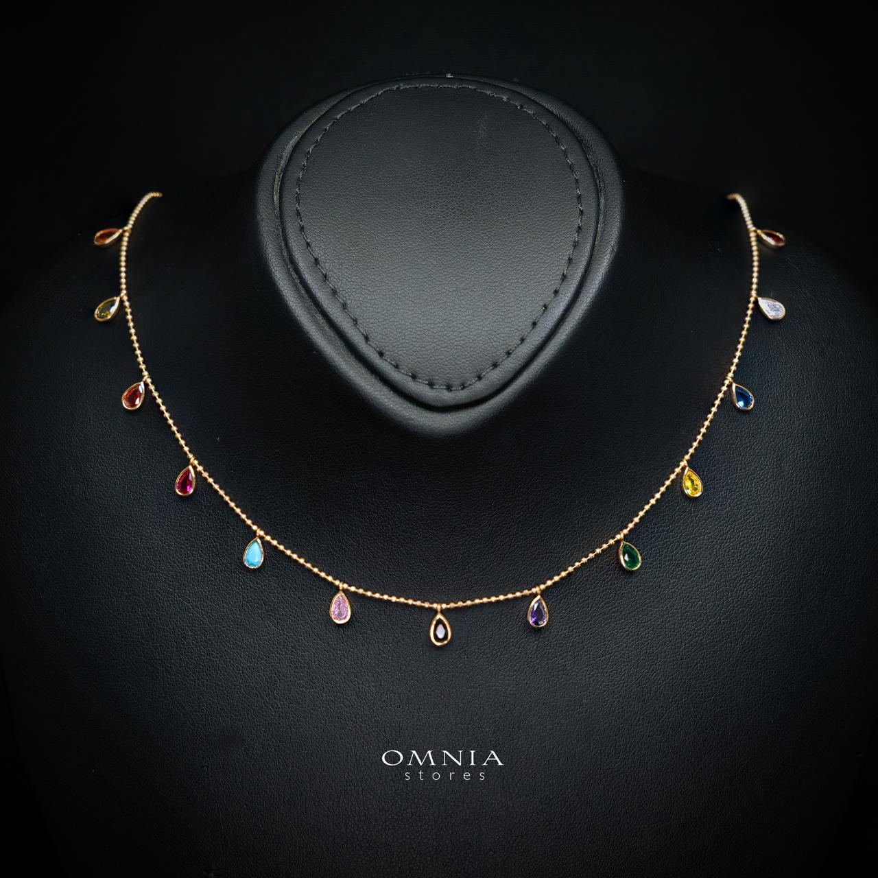 Sansa Multi-Color Teardrop Gemstone Dangle Charm Necklace, 18K Gold-Plated