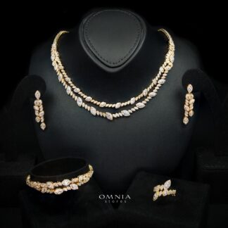 Omnia Nada Gold Bridal Full Set in High Quality Zircon Stone Rhodium Plated