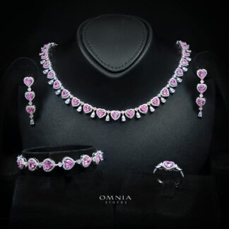 Talina Pink Luxury Bridal Full Jewelry Set with High-Quality Premium Simulated Diamonds-Rhodium-Plated