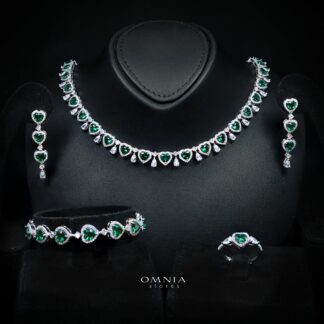 Talina Green Luxury Bridal Full Jewelry Set with High-Quality Premium Simulated Diamonds-Rhodium-Plated