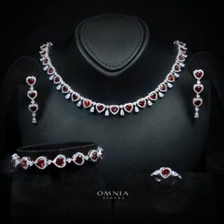Talina Red Luxury Bridal Full Jewelry Set with High-Quality Premium Simulated Diamonds-Rhodium-Plated
